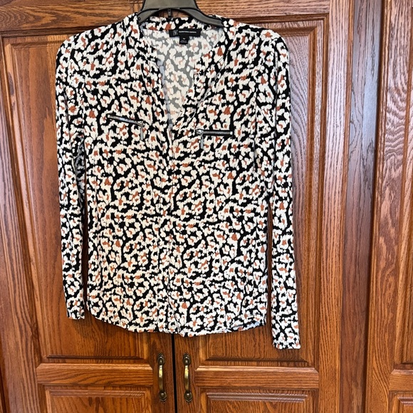 INC International Concepts Tops - INC International Concepts Black and White Blouse with Orange Accents
